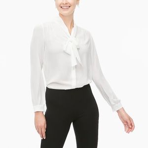 J Crew White Long Sleeve Bow Top